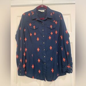 Women’s Ariat Navy Long Sleeve Western Button Up XL Shirt.         2771